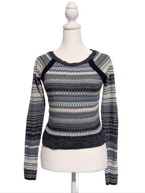 Free People Raglan Fair Isle Top Blue Gray Cream Boho Size XS
